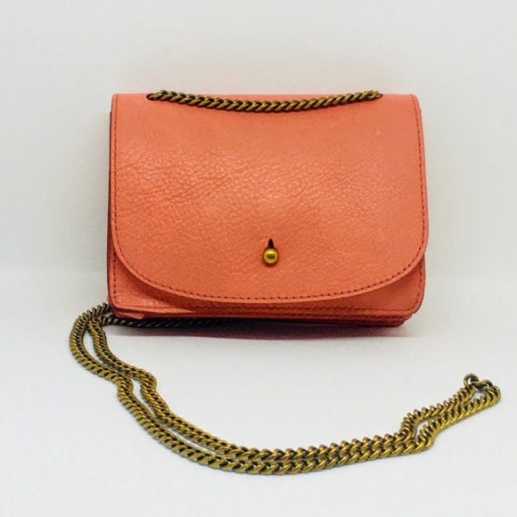 Madewell Handbags - Madewell Coral Orange Leather Chain Shoulder Bag